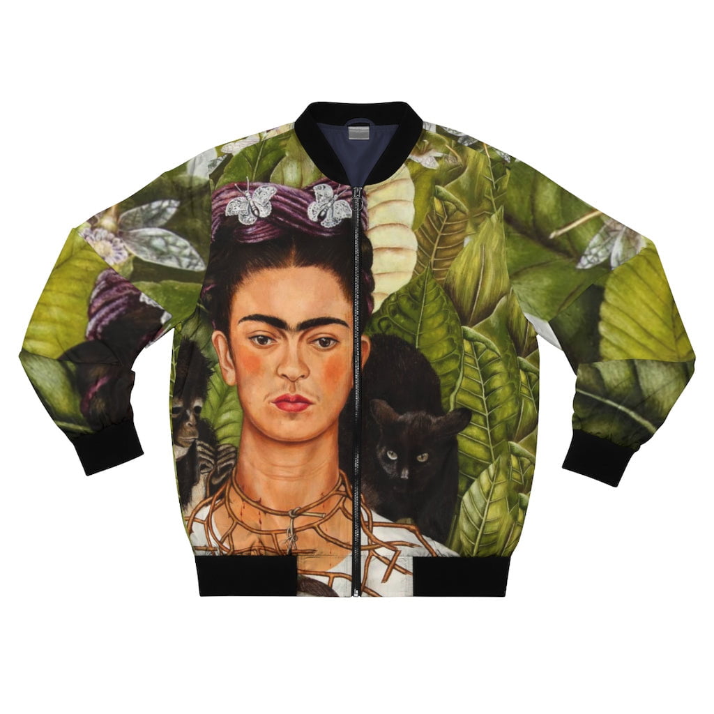 Frida Self-Portrait with Thorn Necklace and Hummingbird Bomber jacket