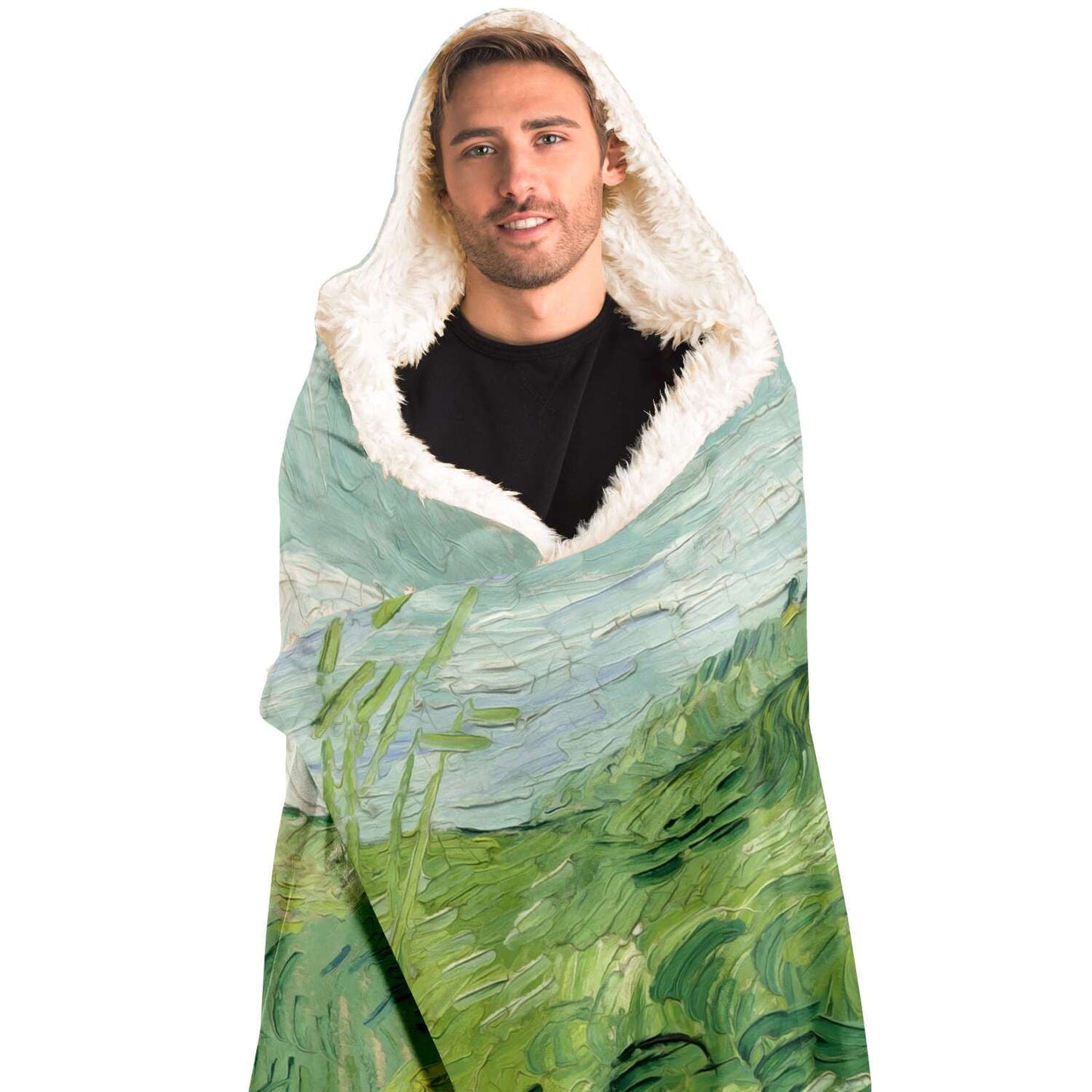Van gogh green field Hooded Blanket