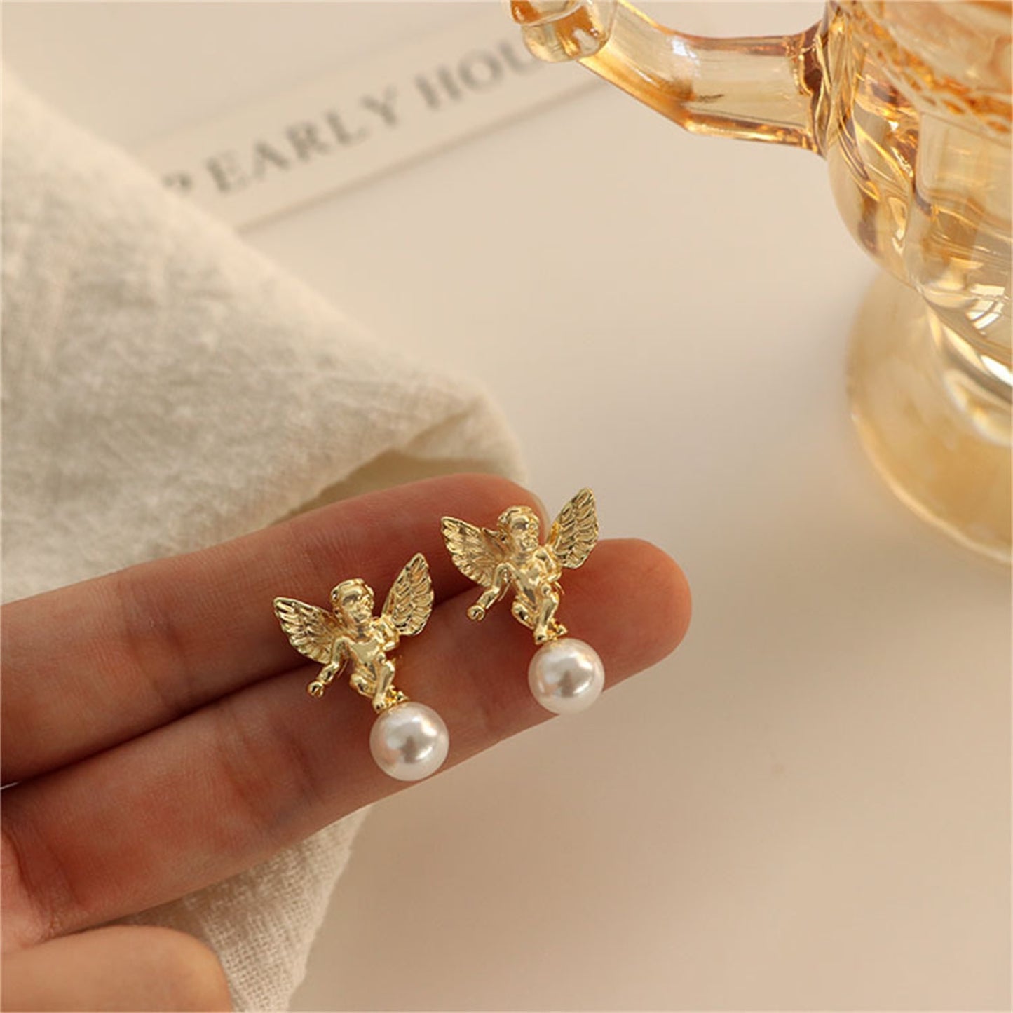 Cupid Angel Pearl Earrings