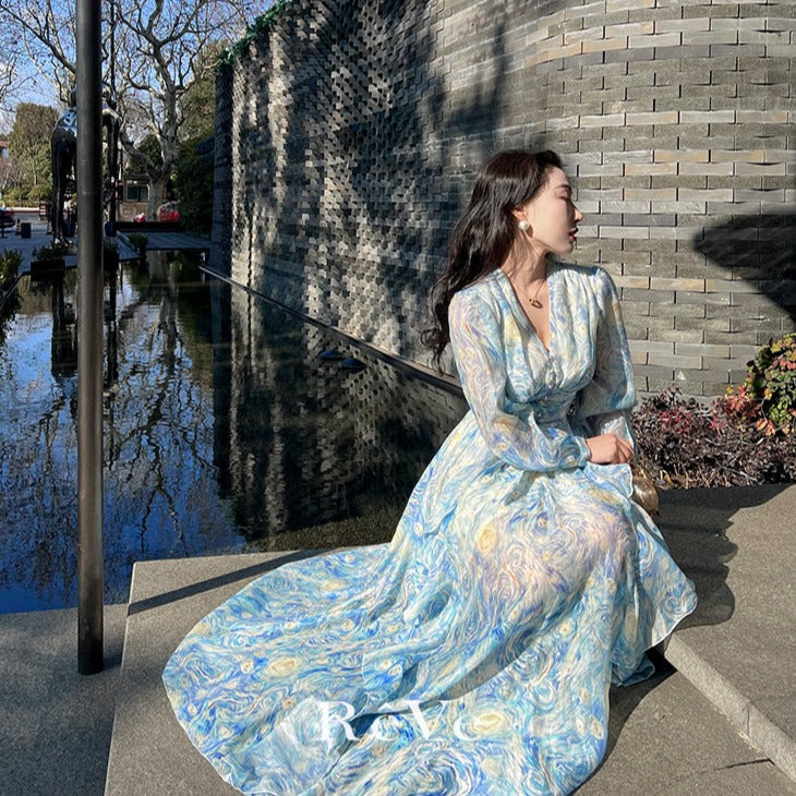 Van Gogh Starry Night dreamy long dress Galartsy Van Gogh Starry Night dreamy long dress Galartsy