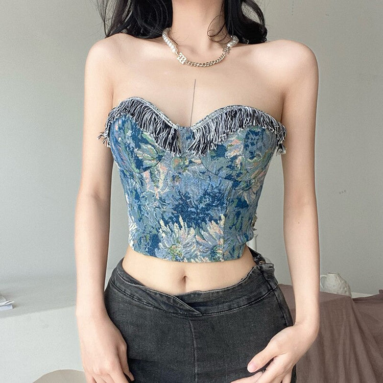 Van Gogh strokes inspired corset top