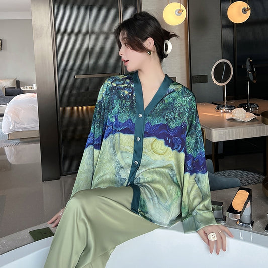 Pijama de seda inspirado en Van Gogh