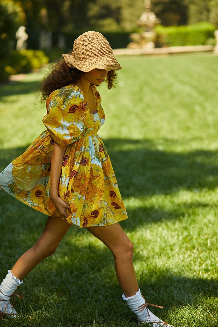 mini sunflower dress Amanda's Sunflower Print Button Down Sleeveless Mini Dress Flower A / L by Blue Zone Planet