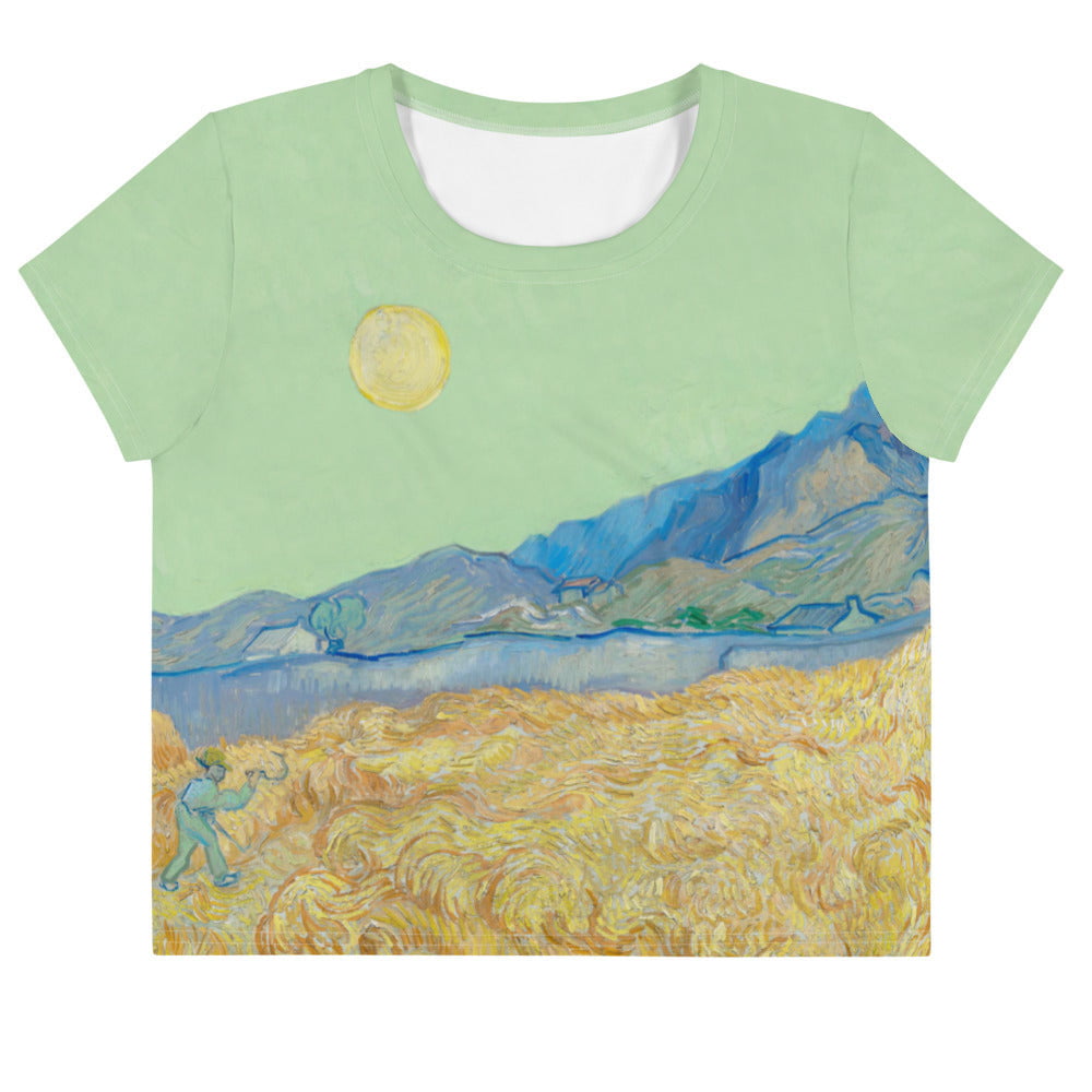 Van gogh wheat field with a reaper crop top