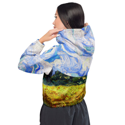 Wheat Field with Cypresses cropped windbreaker