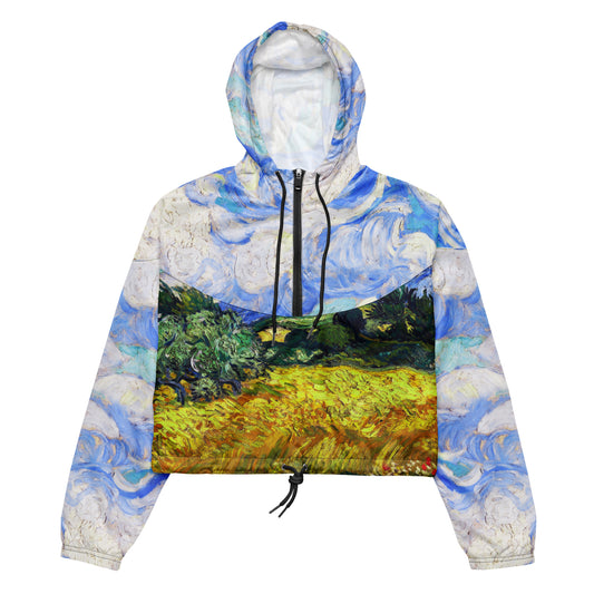 Wheat Field with Cypresses cropped windbreaker