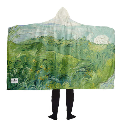 Van gogh green field Hooded Blanket