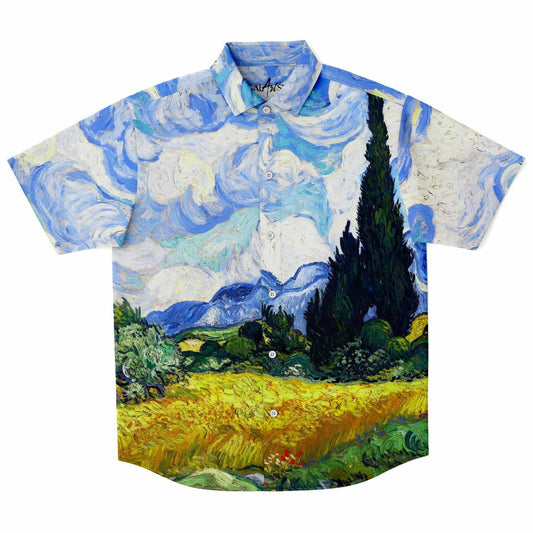 Wheat Field with Cypresses Buttoned Shirt
