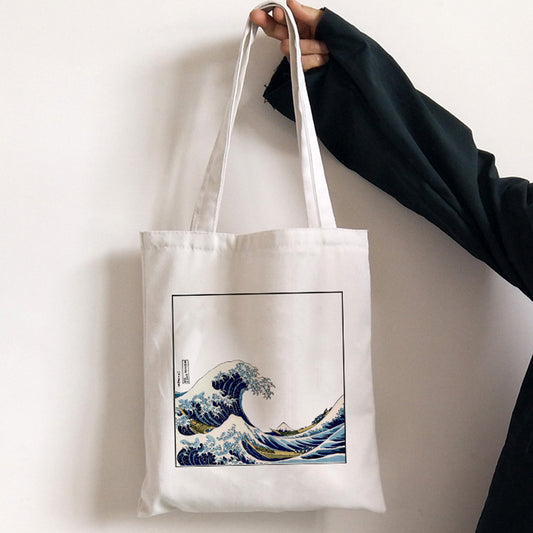 Hokusai wave bag