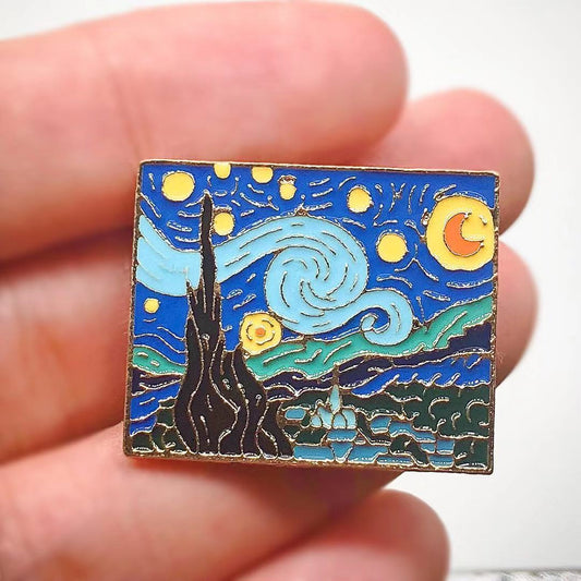 Pin de esmalte de pintura de noche estrellada