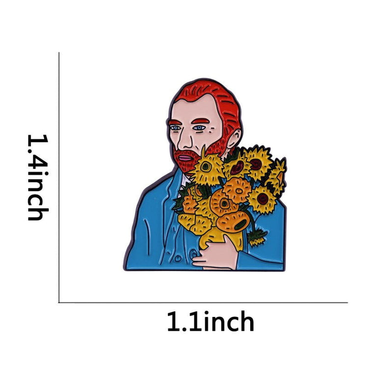 Van Gogh with sunflowers enamel pin