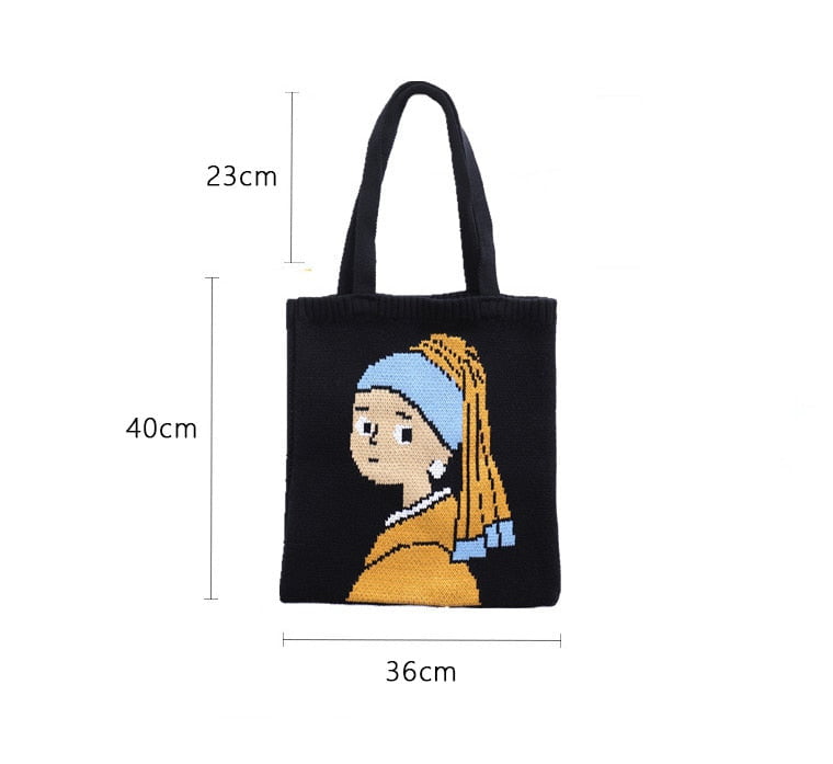 Girl with a Pearl Earring knitted tote bag