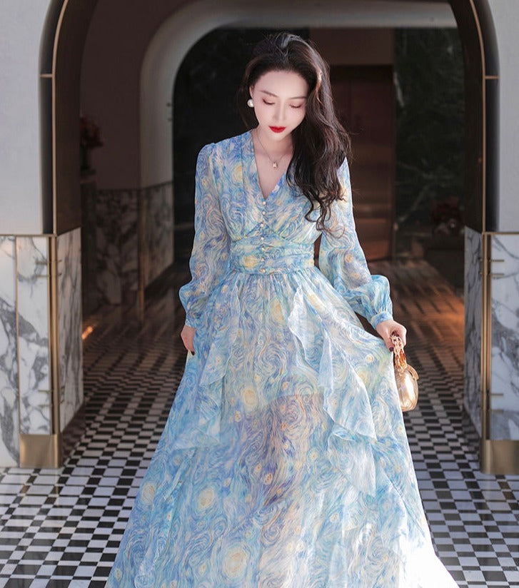 Van Gogh Starry Night dreamy long dress Galartsy Van Gogh Starry Night dreamy long dress Galartsy
