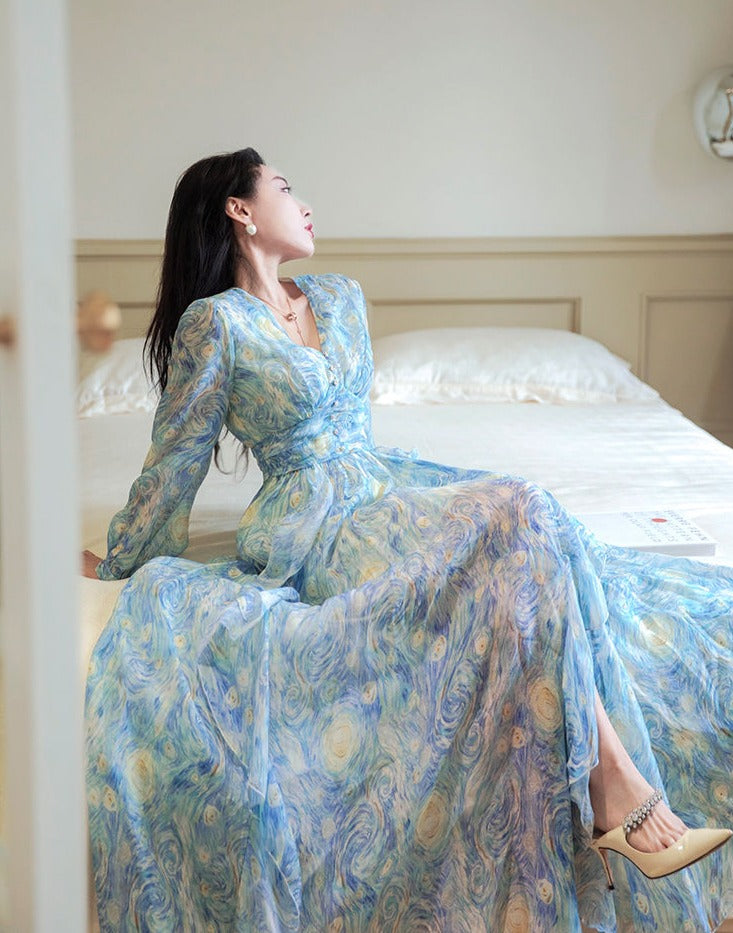 Van Gogh Starry Night dreamy long dress Galartsy Van Gogh Starry Night dreamy long dress Galartsy