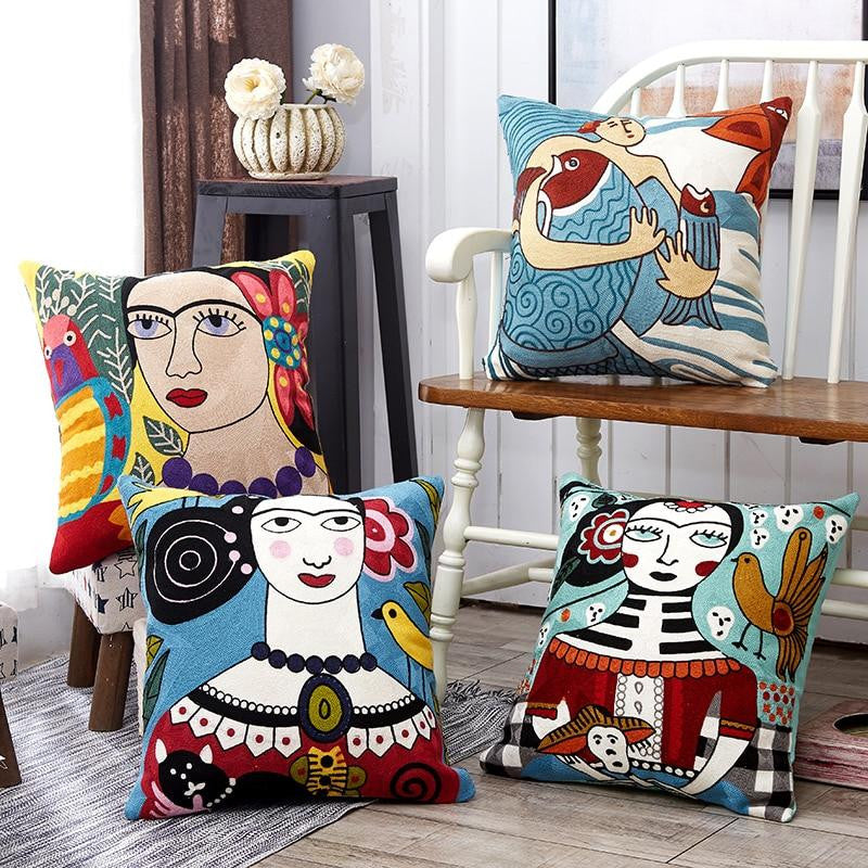 Frida Kahlo Embroidery pillow Cases