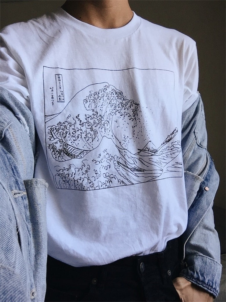 Hokusai Wave Line art T-shirt